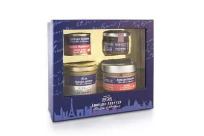 Cadou foie gras, terina si confit de smochine Artzner