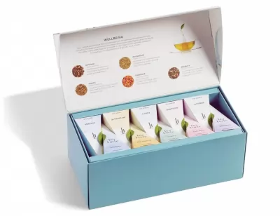 Cutie cu 20 piramide de ceai  Ribbon Box colectia Wellbeing Tea Forte