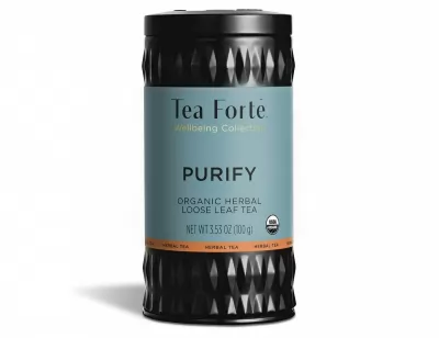 Cutie metalica cu ceai de plante cu citrice si radacina de papadie Purify Wellbeing100g Tea Forte