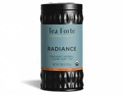Cutie metalica cu ceai de plante  Radiance Wellbeing 110g  cu fructe , rozmar si citriceinTea Forte