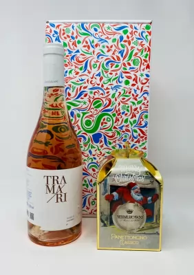 Pachet cadou cu vin rose Primitivo Salento si Panettone Brera